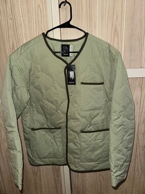 Original Use Light Olive Quilted Shirt Jacket with Dark Trim